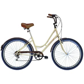 Bicicleta Aro 26 Feminina Retrô Vintage 6 Marchas DB Bege