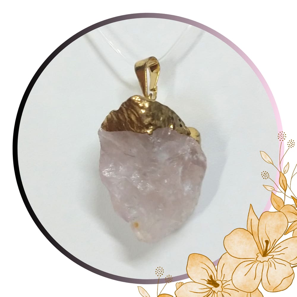 Pingente de Pedra Bruta Quartzo Rosa Banhado