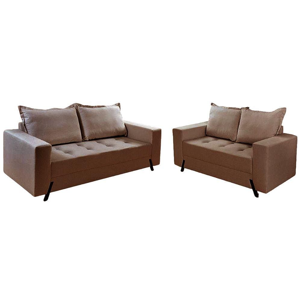 Conjunto de Sofá 8100 em Veludo com 2 e 3 Lugares Boareto Cor Marrom