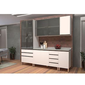 Cozinha Modulada Compacta com Tampo 5 Peças Branco Vidro Reflecta Pérola Luciane Móveis