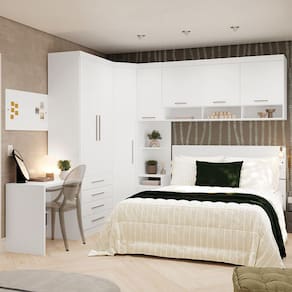 Quarto de Canto Casal com Guarda Roupas Cabeceira e Escrivaninha Alpes Luciane Móveis