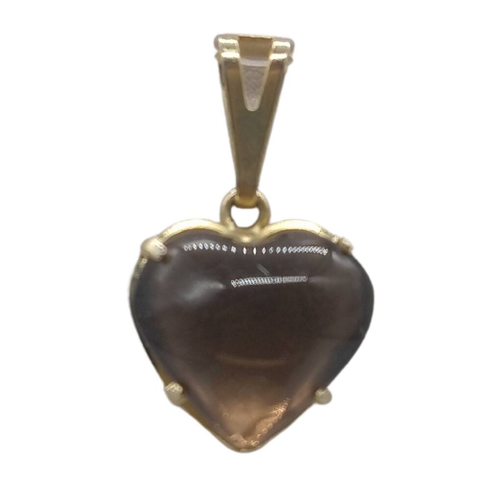 Pingente de Pedra Quartzo Fumê - Coração Garra Banhado P