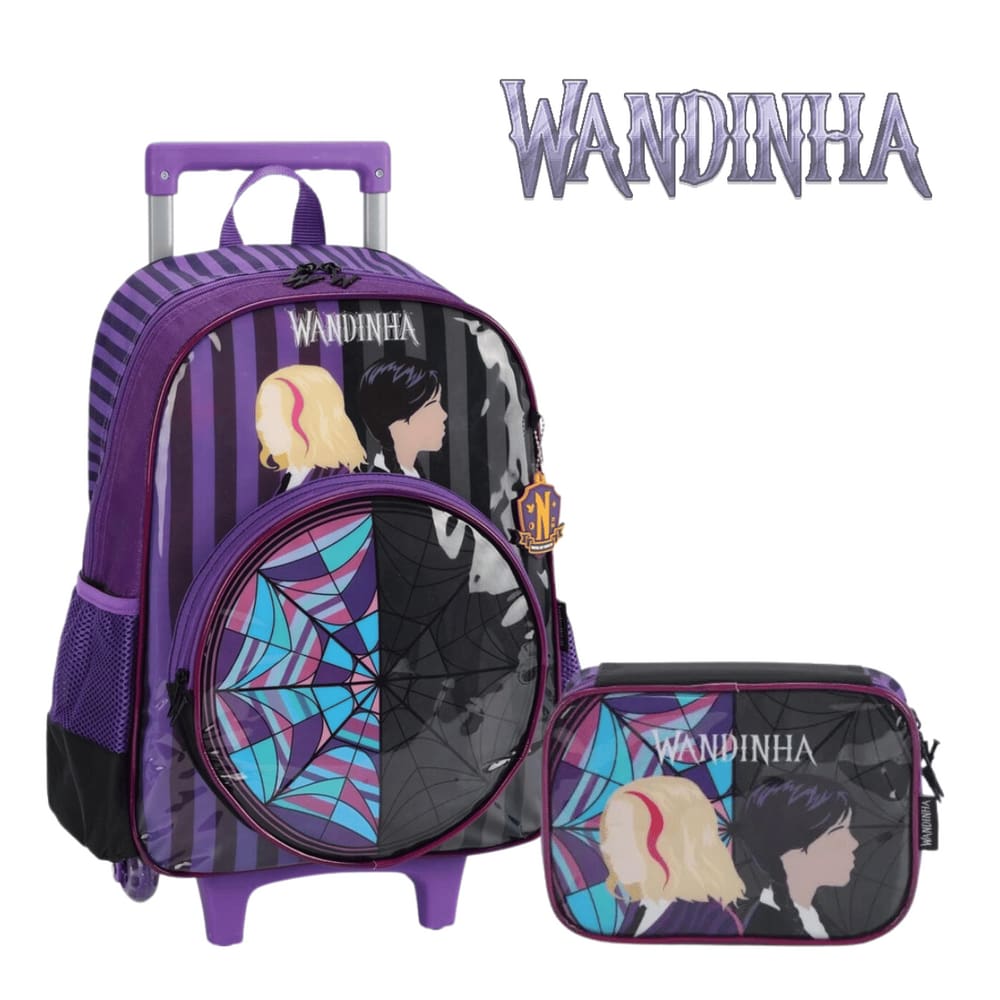 Kit Escolar Infantil Wandinha Mochila e Estojo Roxo Luxcel