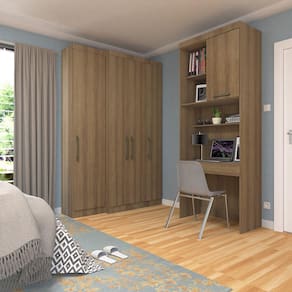 Quarto Home Office com Guarda Roupas e Bancada de Estudos Paris Luciane Móveis