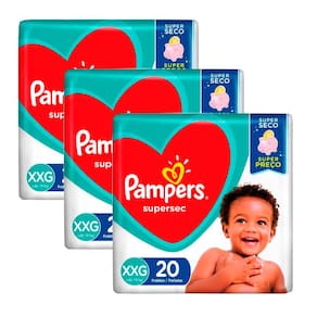 Kit 3 Fraldas Pampers Supersec Pacotão Econômico XXG - 60 Tiras