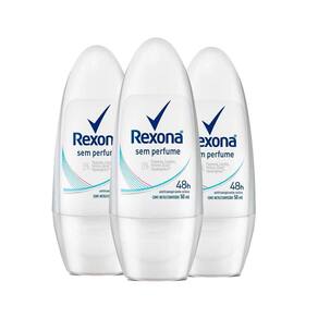 Kit Desodorante Roll On Rexona Sem Perfume 50ml - 3 Unidades