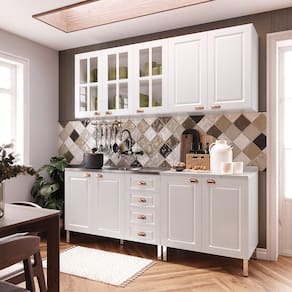 Armário de Cozinha Compacta 4 Peças com Vidro Janelinha Cristal Luciane Móveis