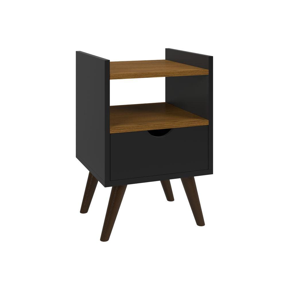 Mesa de Cabeceira 1 gaveta e 1 nicho Alice - Preto/Freijó