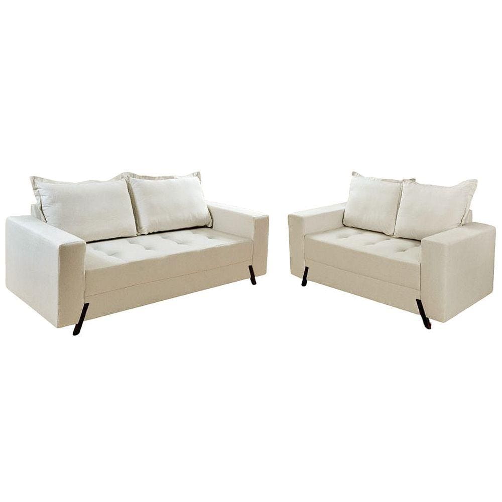 Conjunto de Sofá 8100 em Veludo com 2 e 3 Lugares Boareto Cor Bege