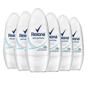 Kit Desodorante Roll On Rexona Sem Perfume 50ml - 6 Unidades