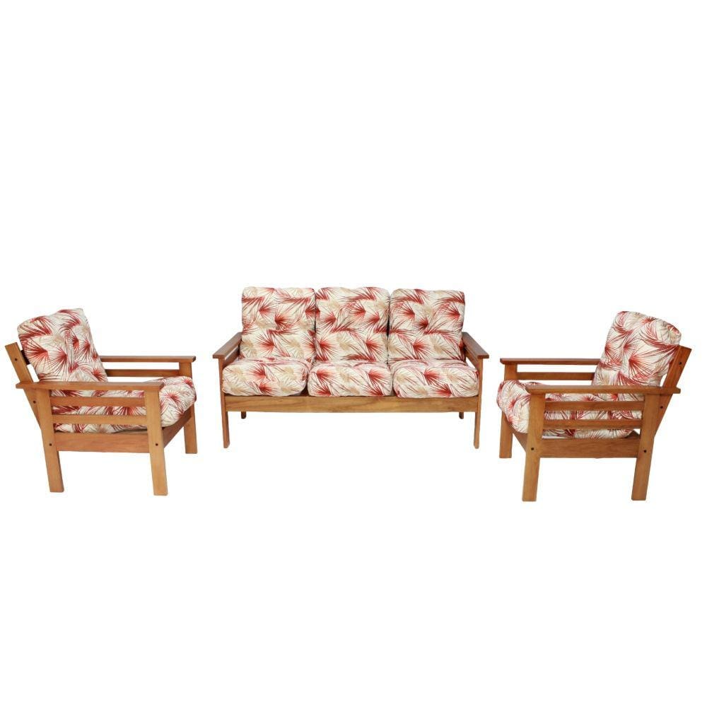 Conjunto De Sofá 3 Lugares E Poltronas Em Madeira