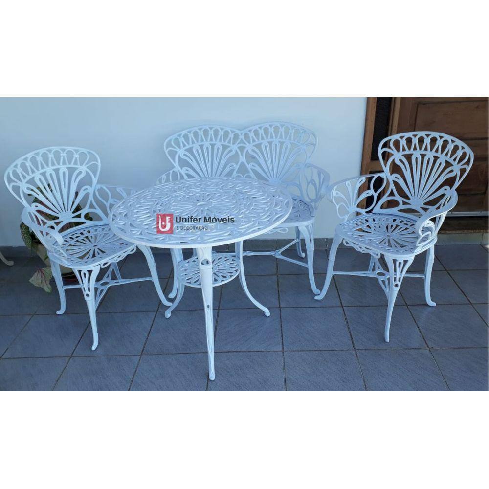 Conjunto de Mesa Para Jardim Primavera com Namoradeira e Mesa Alta em Alumínio Fundido Unifer Móveis