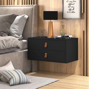 Unic 60cm: Mesa de Cabeceira 2 Gavetas Suspenso Preto