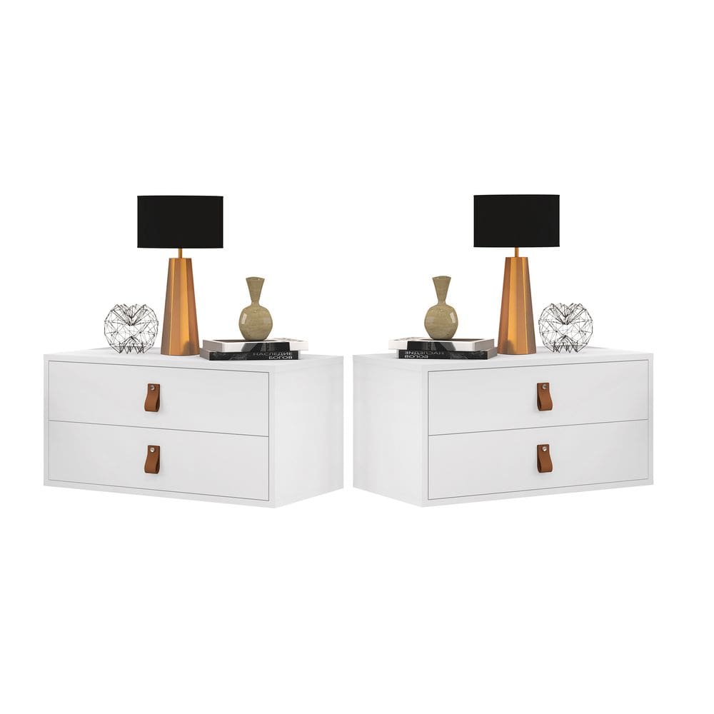 Kit 2 Unic 60cm: Mesa Canto Quarto Suspenso Cor Branco