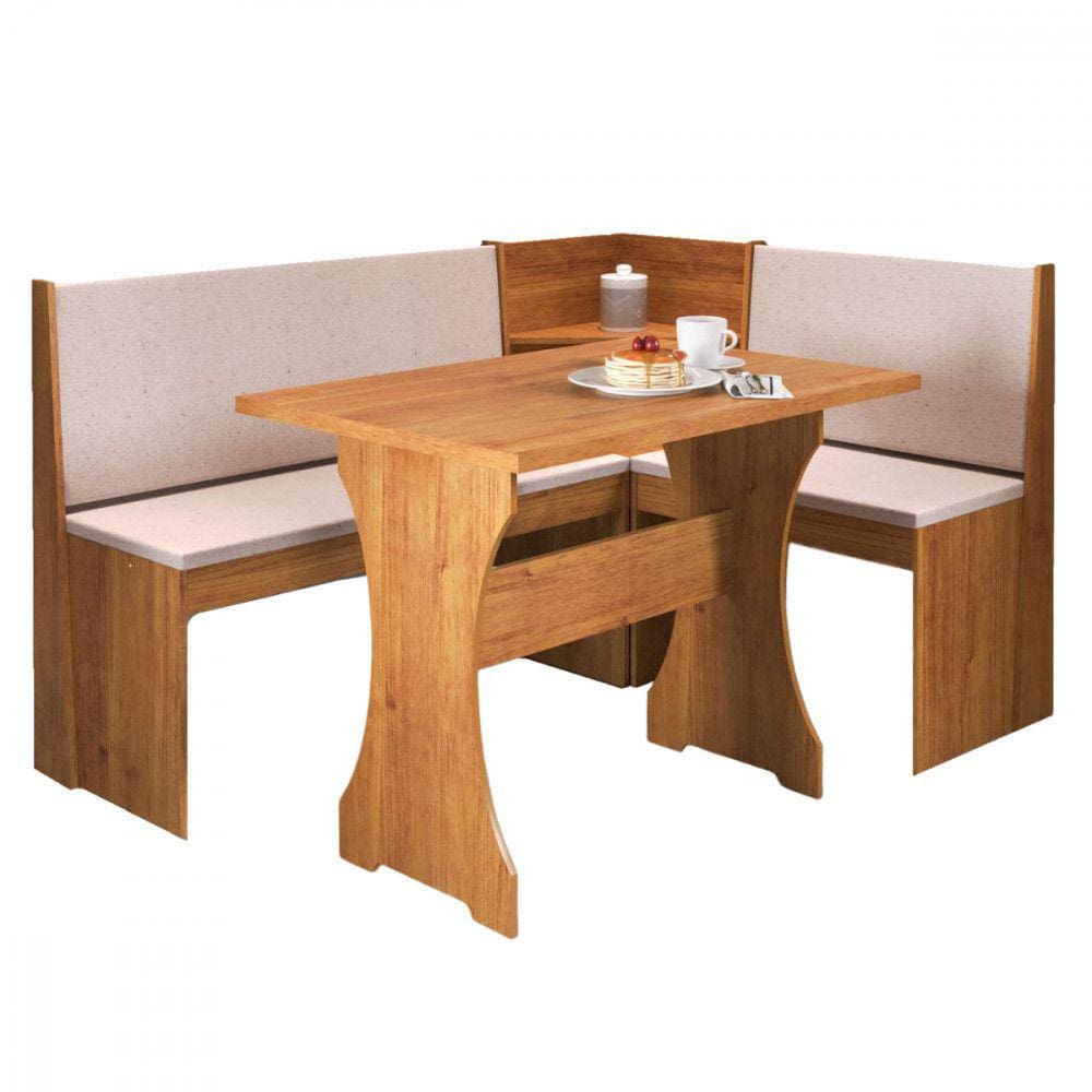 Mesa com Banco Canto Estofado Golden Tecido Linho Amendoa Viero