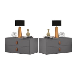 Kit Duas Mesa de Cabeceira Unic 60cm e 2 Gavetas Cor Cinza