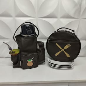 Kit Mateira e Porta Pratos Personalizado Couro Cor Marrom - Coutre Bolsas