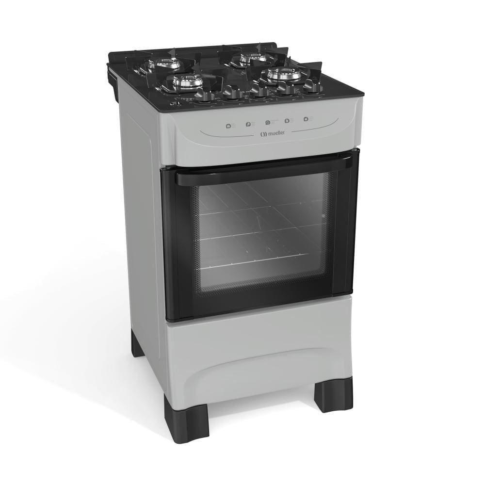 Fogão 4 Bocas Mueller com Mesa de Vidro Bivolt Titânio - MFV4BB