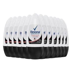Kit Desodorante Roll On Rexona Feminino Antibacterial Invisible 50ml - 12 Unidades