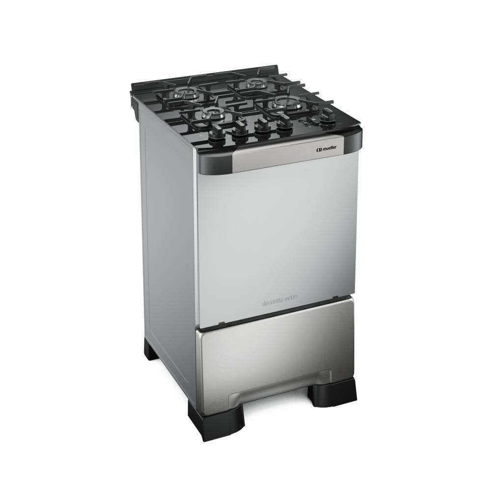Fogão 4 Bocas Mueller Decorato Vetro com Mesa de Vidro Bivolt Inox