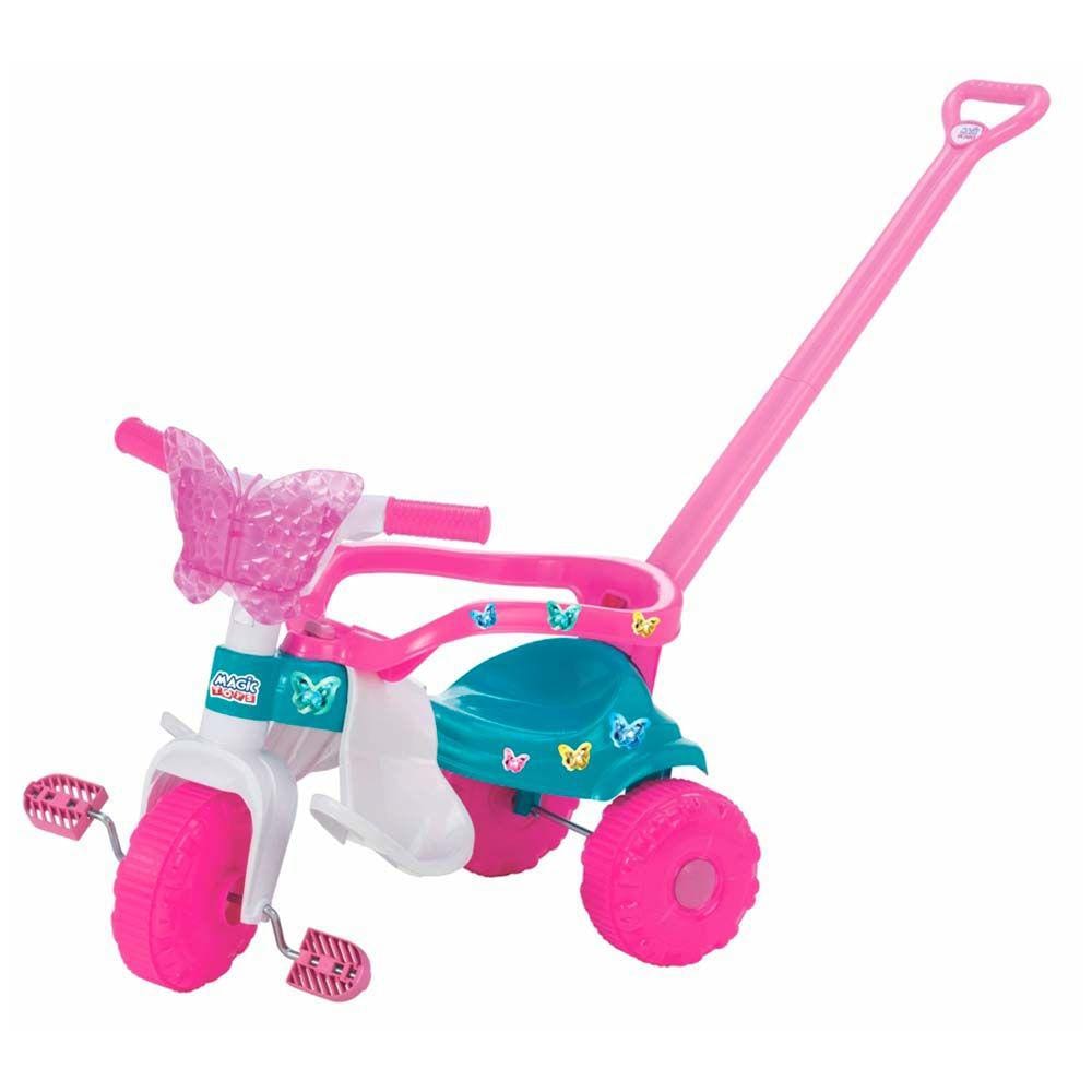 Triciclo Infantil Moto Uno Rosa C/ Empurrador Ou Pedal