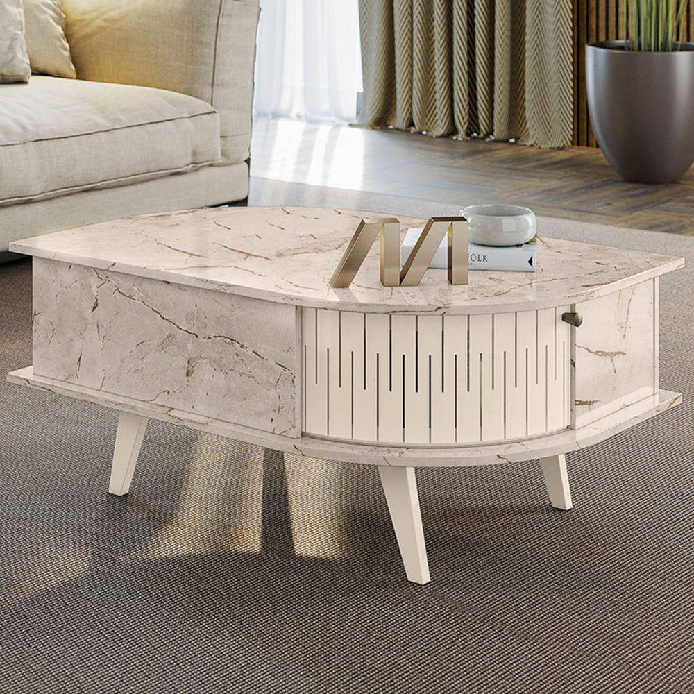 Mesa de Centro Indianápolis 2 Portas Calacata/Off White - Madetec