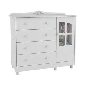 Cômoda de Bebê 1 Porta com Janela e 4 Gavetas Elô New Móveis Peroba Branco Brilho