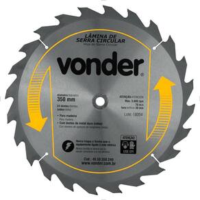 Lâmina de Serra Circular com Vídea 350x30mm 24 Dentes Vonder