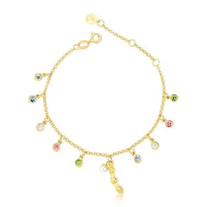 Pulseira Soja com Cristais Coloridos Revestido em Ouro
