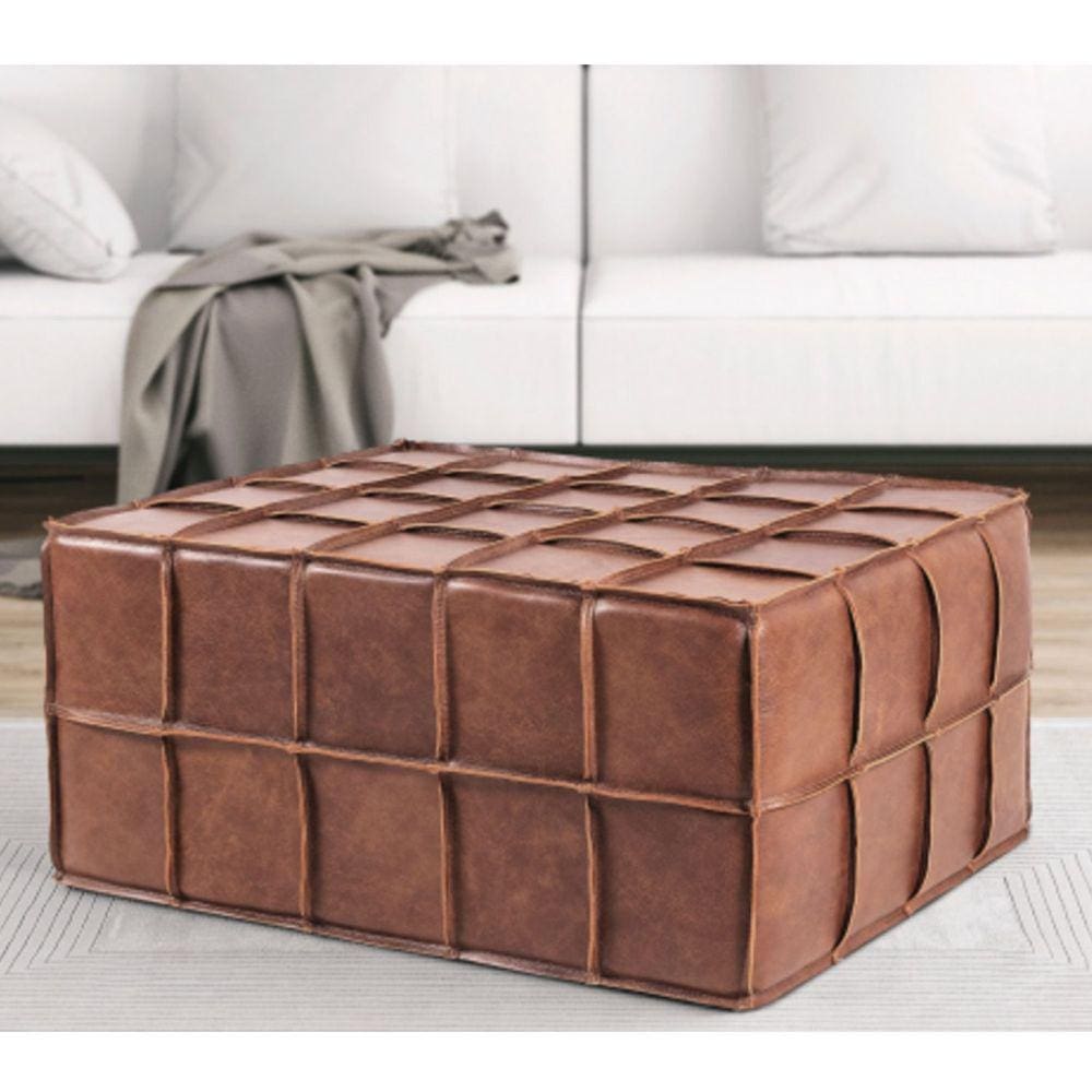 Puff Decorativo em Couro 40x60x80cm Queen Camel