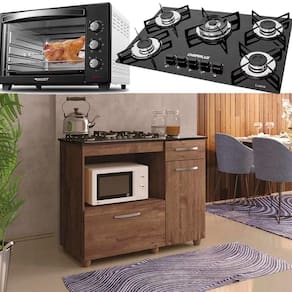 Kit Balcão Ypê com Forno 48 Litros 220v e Fogão 5 Bocas