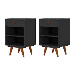 conjunto com 2 mesas de cabeceira retrô plus 2 gv preto