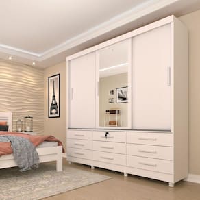 Guarda Roupa Casal com Espelho 3 Portas 9 Gavetas Chicago Tcil Móveis Neve