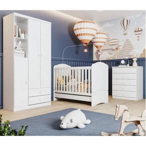 Quarto de Bebê com 1 Guarda Roupa 1 Cômoda e Berço 3 em 1 Abracadabra Espresso Móveis Branco