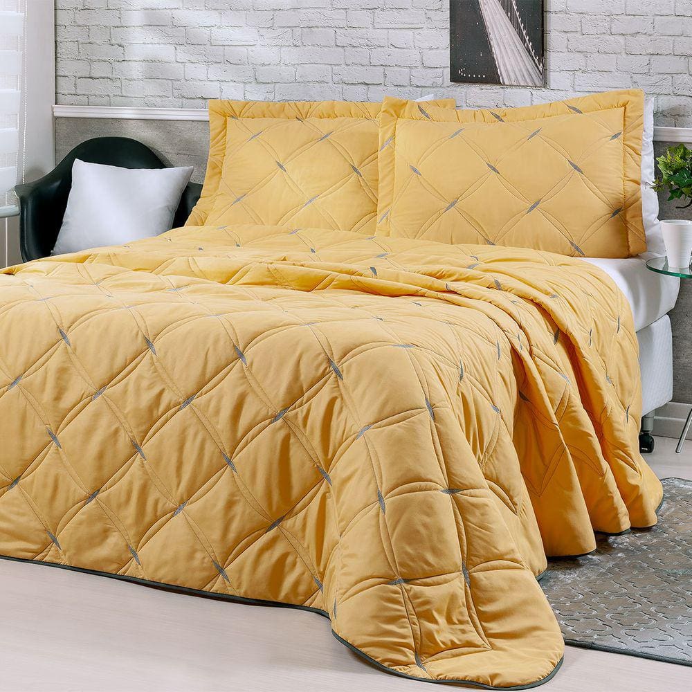 Roupa De Cama King Cobre Leito Bordado Unique 3 Peças