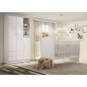 Quarto de Bebê Completo Guarda Roupa 3 Portas 2 Gavetas com Berço Lua Móveis Percasa Branco