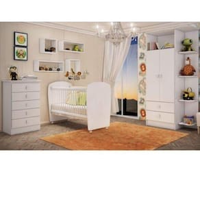 Quarto de Bebê Completo Leãozinho com Guarda Roupa 2 Portas, Cômoda e Berço Espresso Móveis Branco