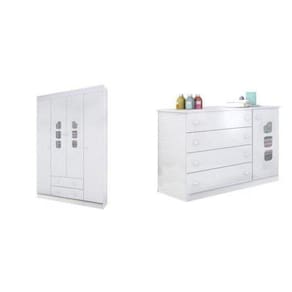 Guarda Roupas 4 Portas 2 Gavetas e Cômoda 4 Gavetas 1 Porta Lívia Phoenix Baby Branco