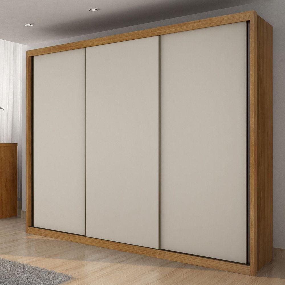 Guarda Roupa Casal 3 Portas 6 Gavetas Vegas Cumaru Cinza