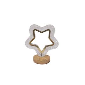 Luminária de Mesa Abajur Estrela com Base de Madeira 22cm Led 7W 3000k Bivolt