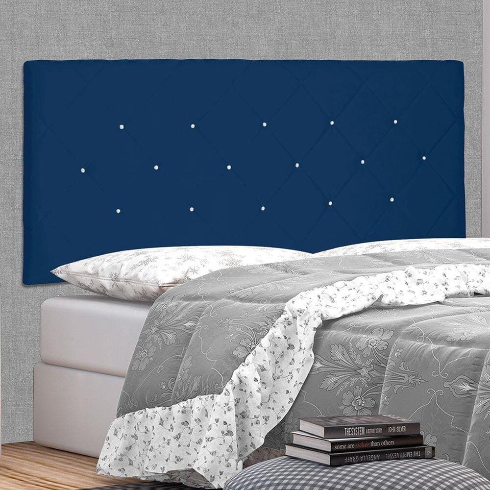 Cabeceira Suspensa Casal 140cm Suede Tânia Spezzia Azul Marinho