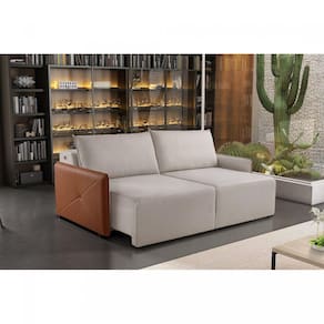 Estofado Retrátil 260cm com USB Urban Estofart Bege/Paçoca