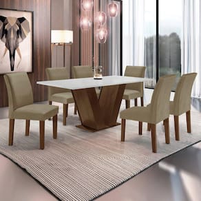 Conjunto Sala de Jantar Mesa 160x80cm Tampo MDF com 6 Cadeiras Espanha Yescasa Ypê/Grafite/Suede Cinza