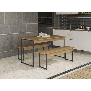 Mesa de Jantar com 2 Bancos LI013 136cm industrial Freijó/Preto Fosco