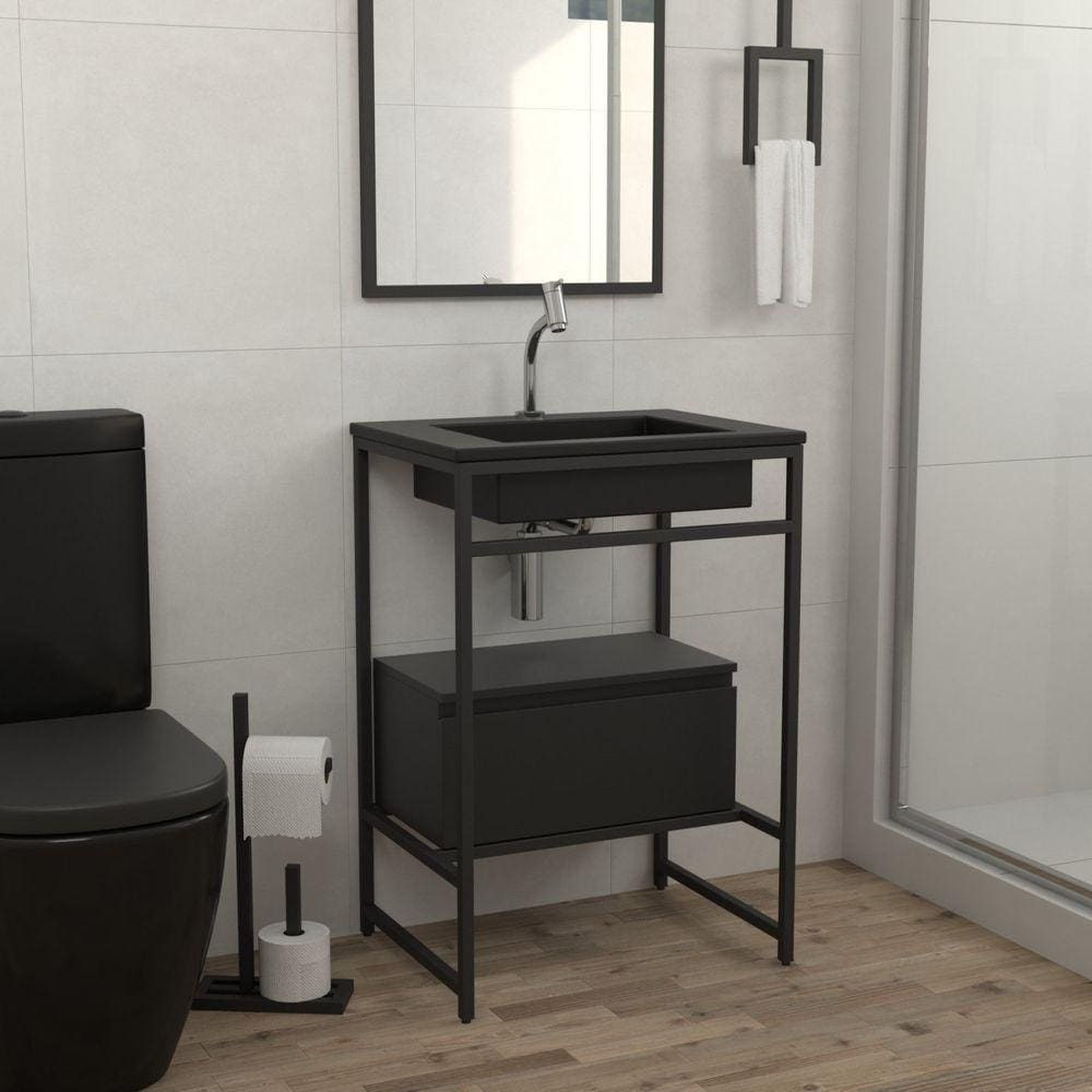 Gabinete para Banheiro 60cm com 1 Gaveta Iron Black Preto Fosco