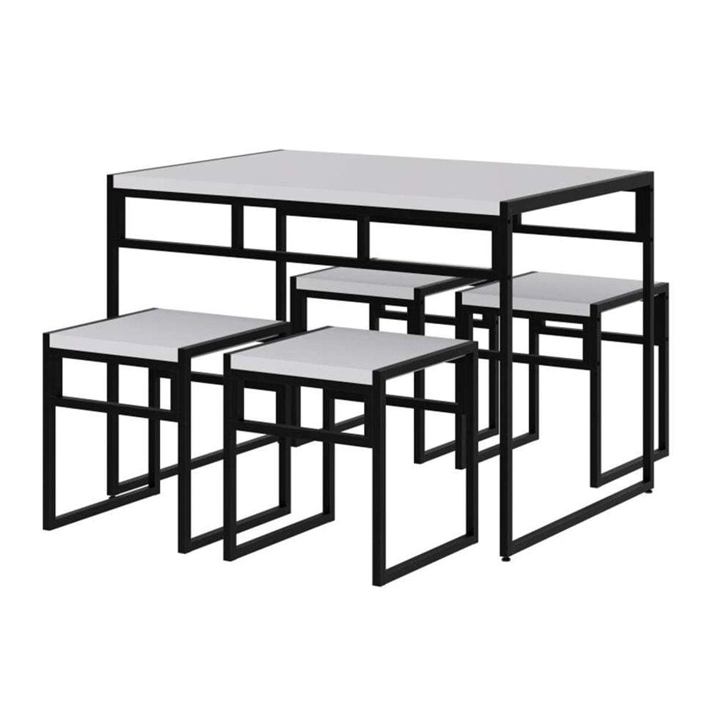 conjunto de mesa de jantar com 4 bancos wooden branco e preto