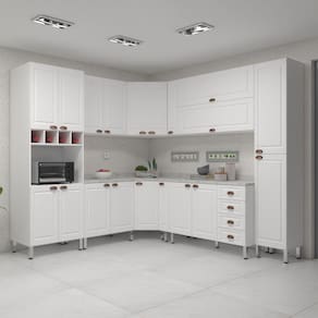 Armário de Cozinha Completa 10 Peças com Tampos e Espaço para Micro-ondas Cristal Luciane Móveis