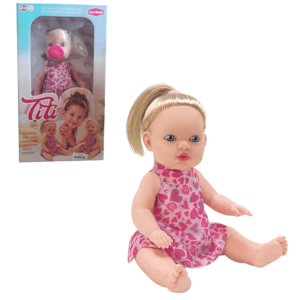 Brinquedo Menina Boneca Titi com Cabelo e Chupeta Bambola