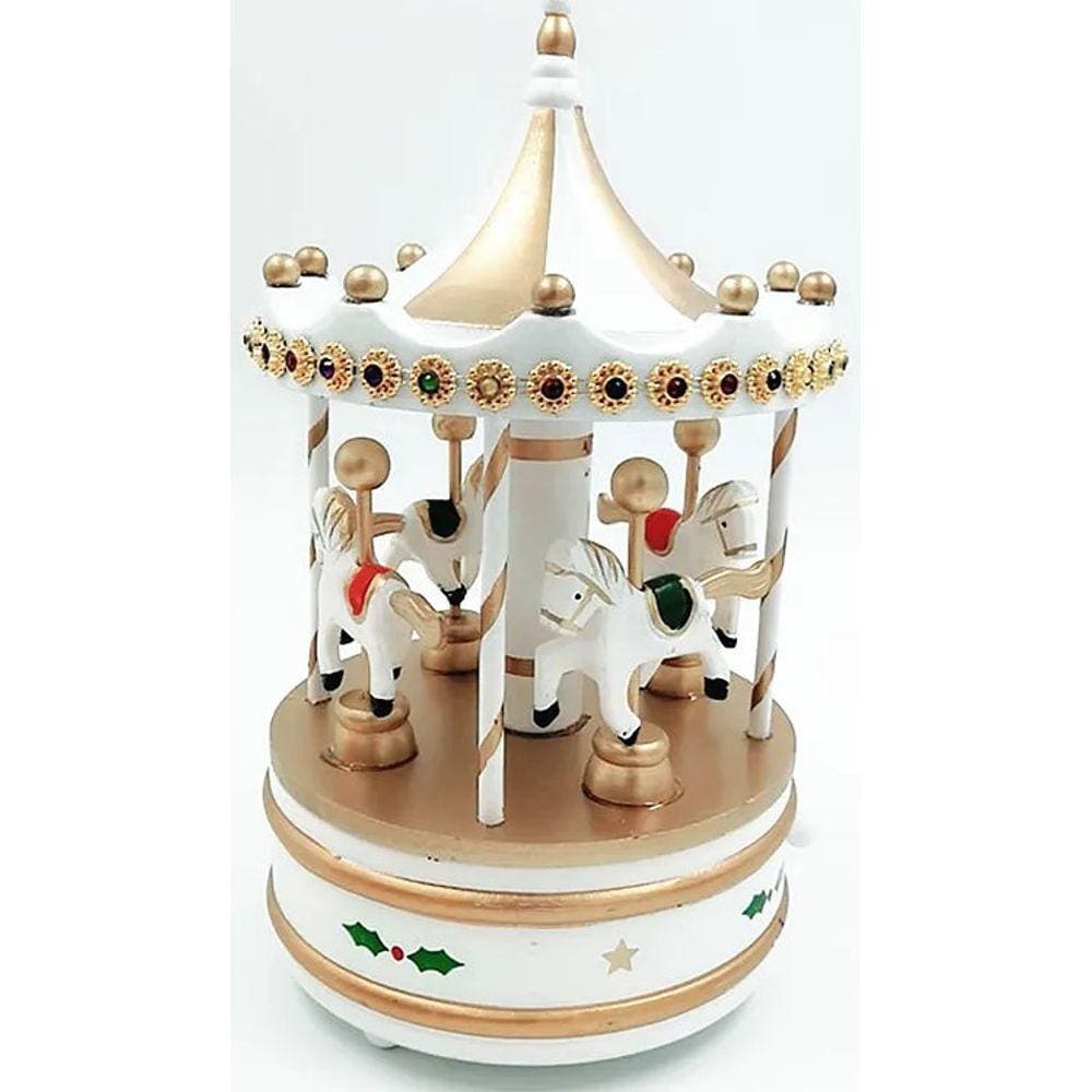Enfeite de Natal Caixa de Música de Carrossel em Madeira