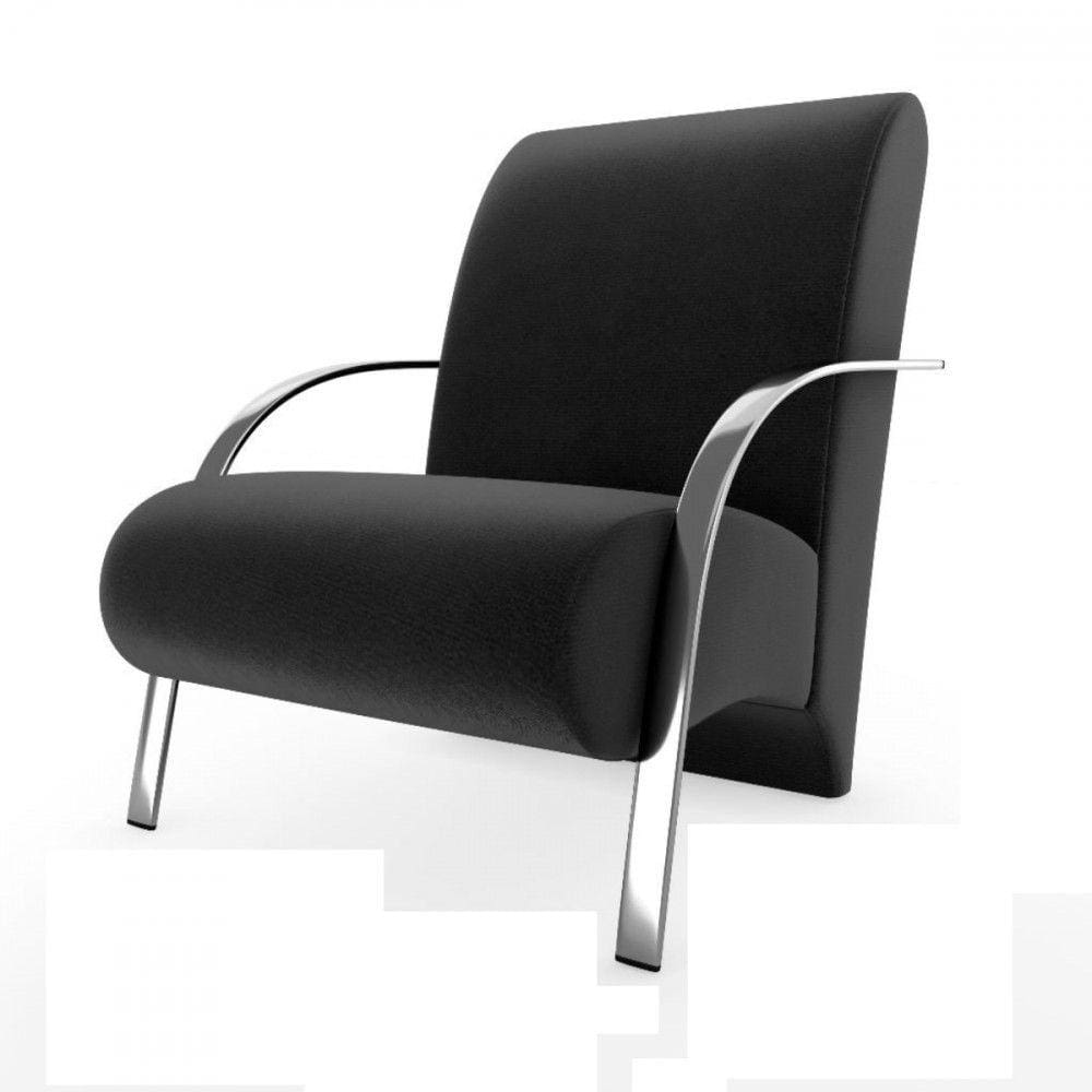 Poltrona Decorativa Veludo Preto MamFlex  com Braço de Alumínio